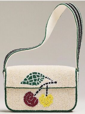 NWT $98 Anthropologie The Fiona Beaded Bag: Food & Drink Edition - Cherry Tile